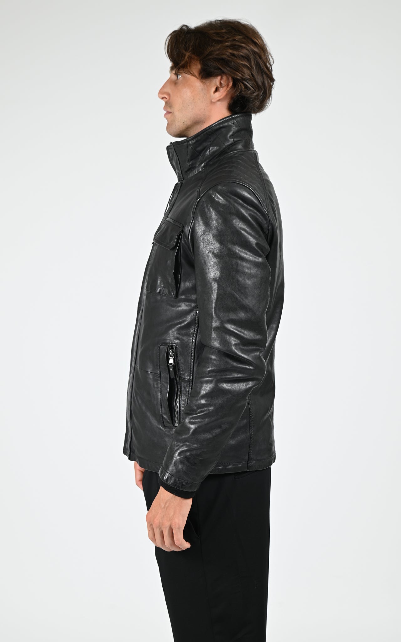 Veste chaude cuir Crowell noir