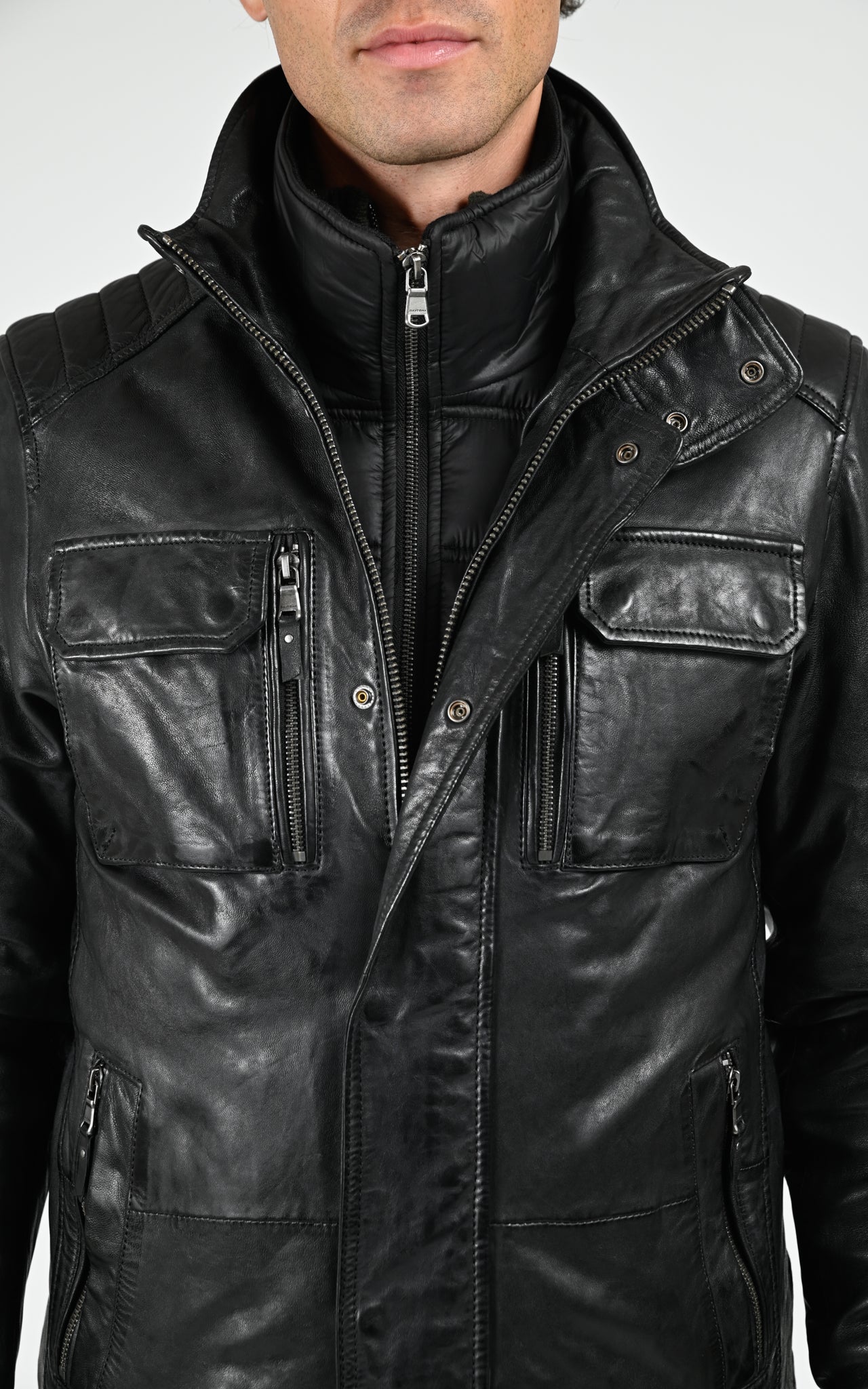 Veste chaude cuir Crowell noir