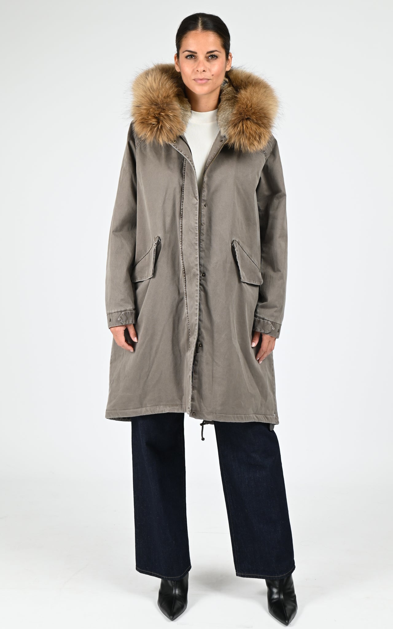 Parka longue toile army Emma kaki 2