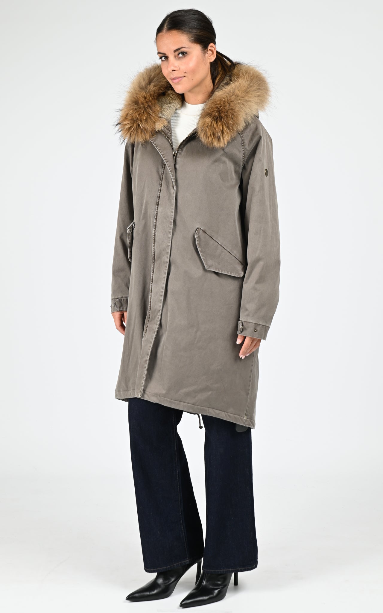 Parka longue toile army Emma kaki 1