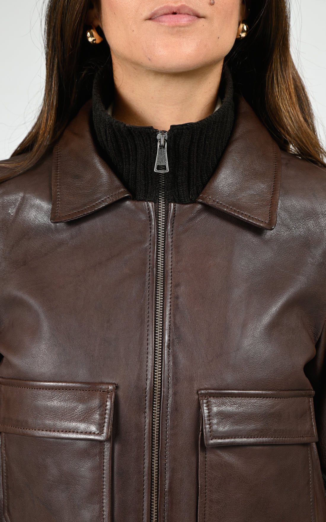 Blouson Cuir Femme Oakwood, modèle Mollyana 65118 de couleur chocolat 505