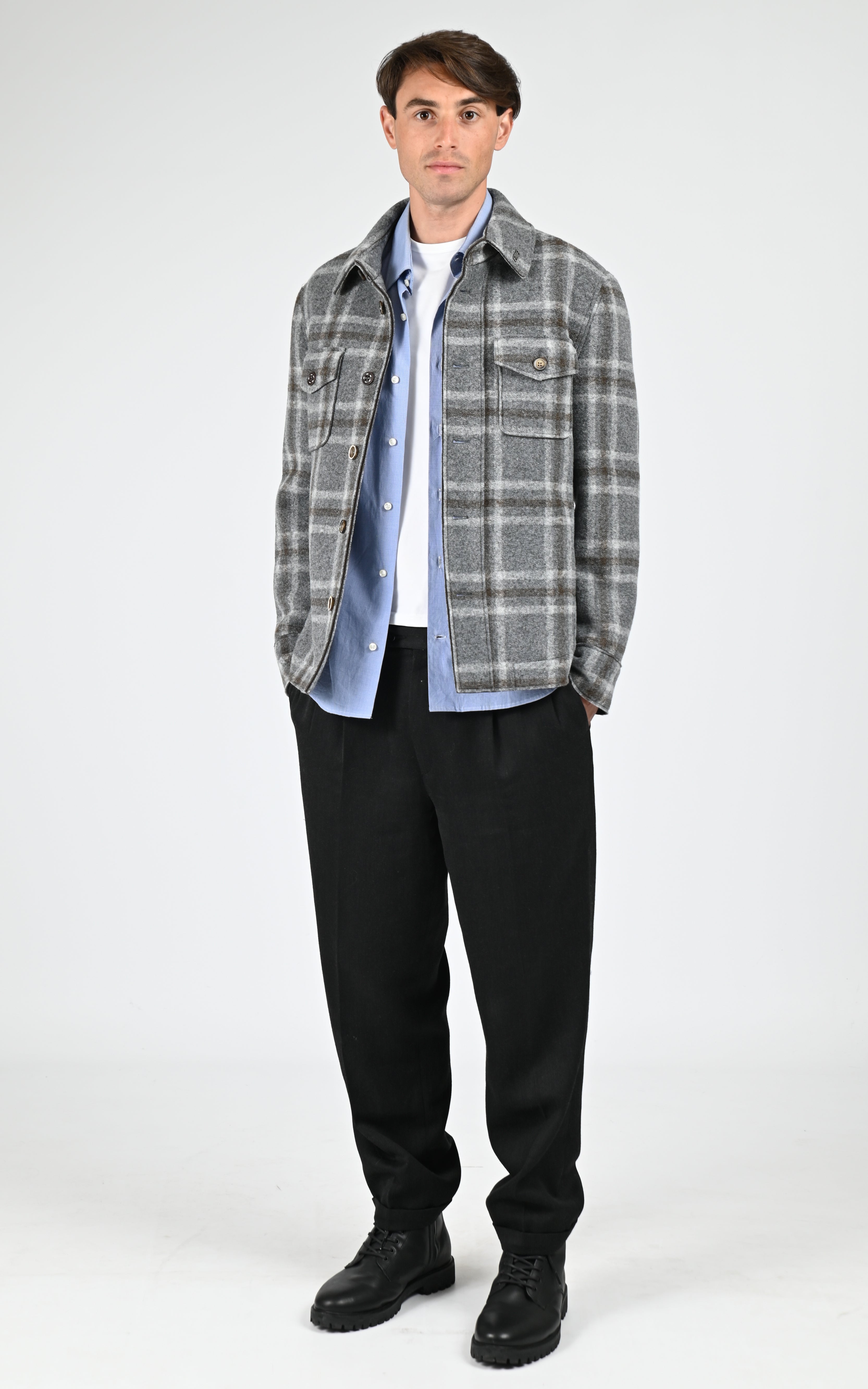 Veste laine à carreaux Percy bleu