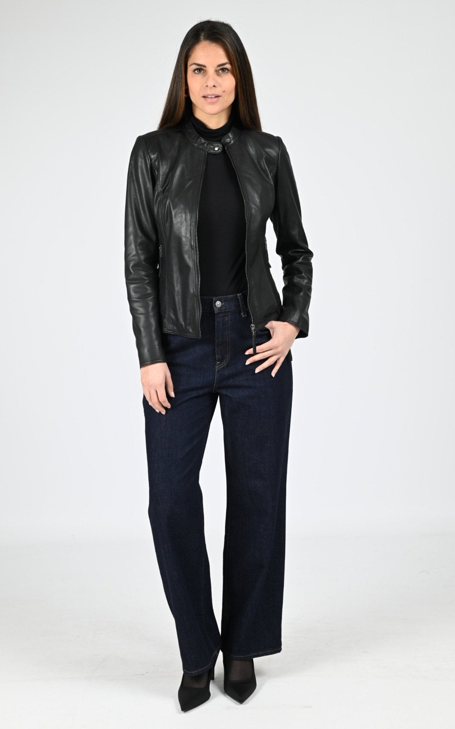 Blouson Cuir Femme La Canadienne, modèle Jey de couleur black