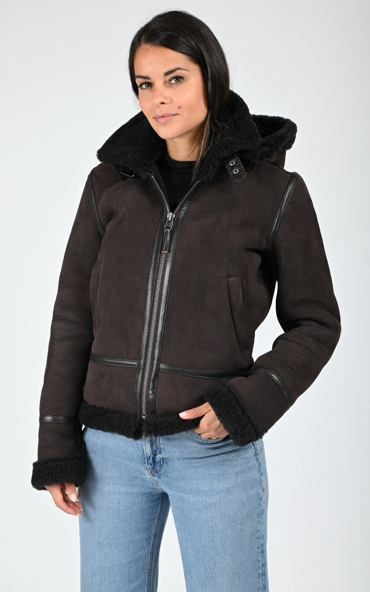Bombardier shearling Jacqueline marron foncé