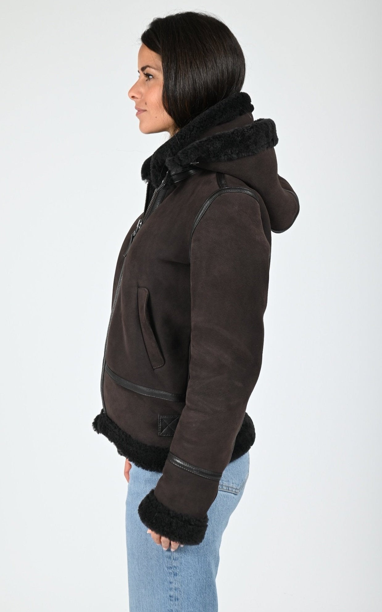 Bombardier shearling Jacqueline marron foncé