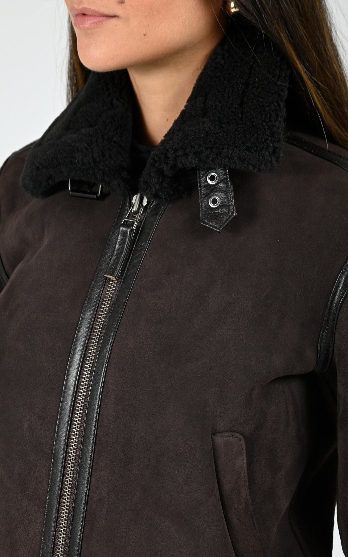 Bombardier shearling Jacqueline marron foncé