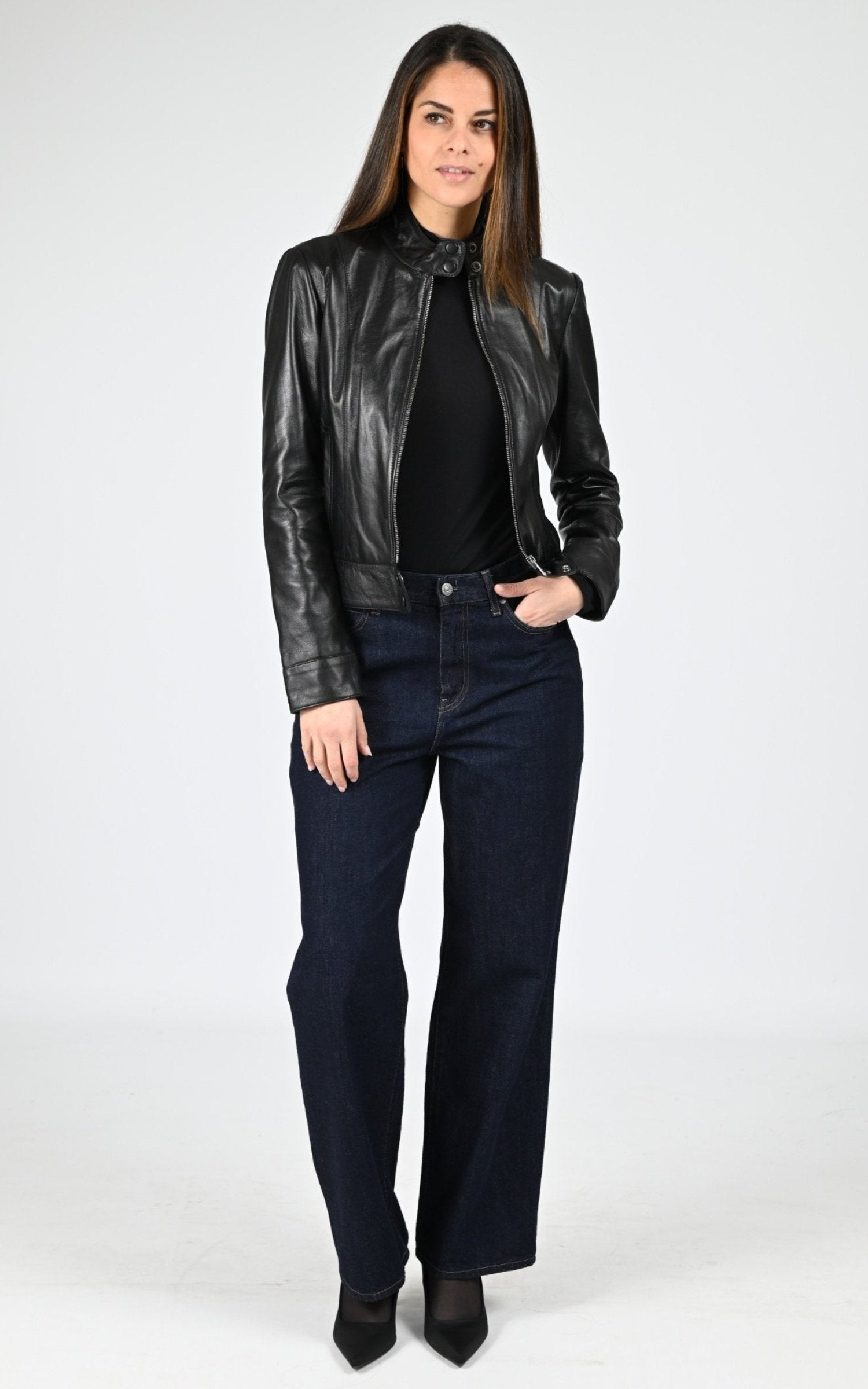 Blouson Cuir Femme Cuirco, modèle Kiss 65222 de couleur noir 501