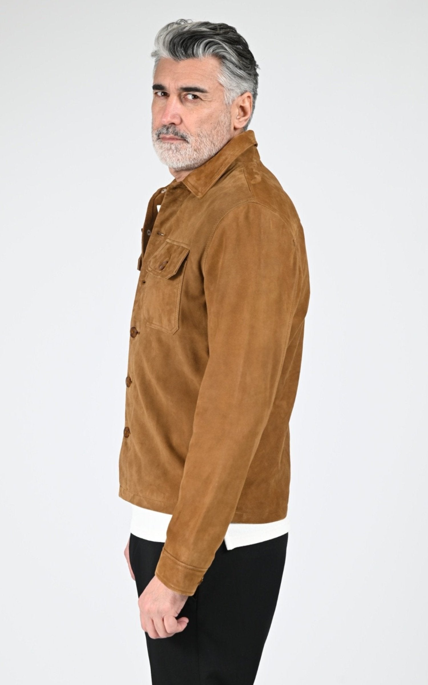 Veste Daim Homme Schott, modèle Lcbronxs de couleur cognac / fauve