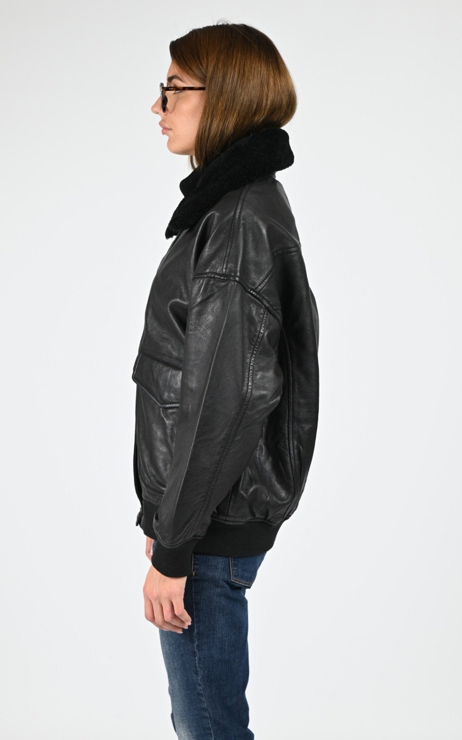 Pilote Cuir Femme Schott, modèle Lcwdaisy2 de couleur noir