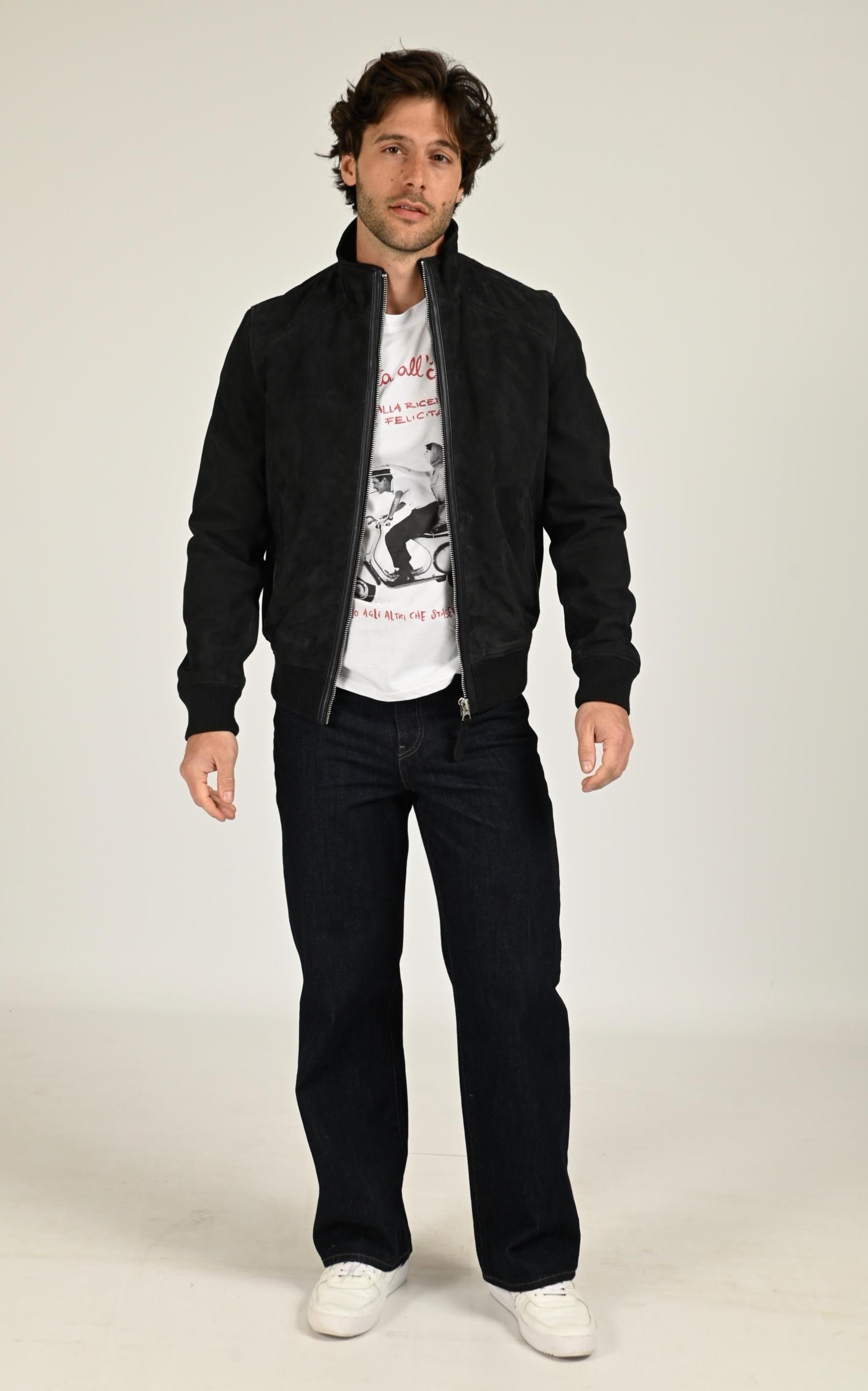 Blouson Daim Homme Schott, modèle Lc fresno vint de couleur navy