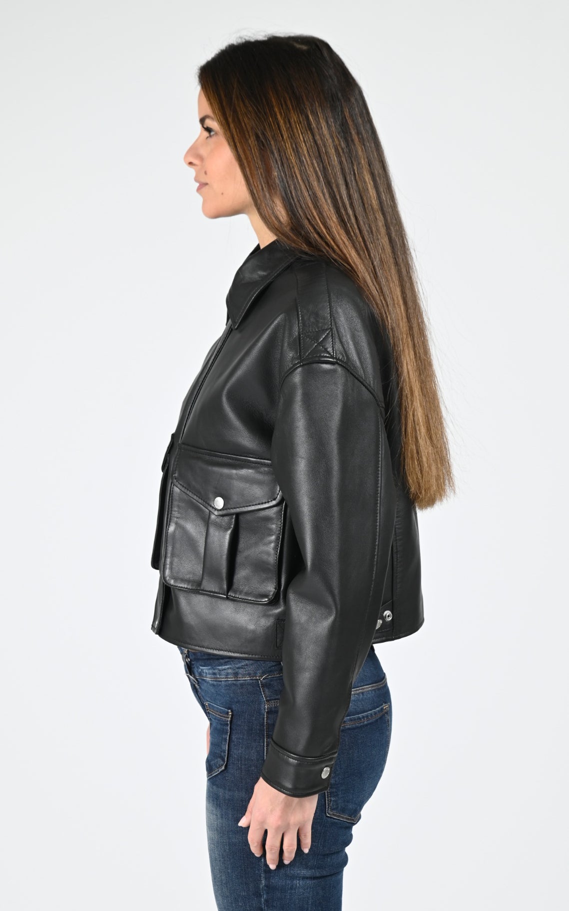 Blouson court cuir LC Delia noir