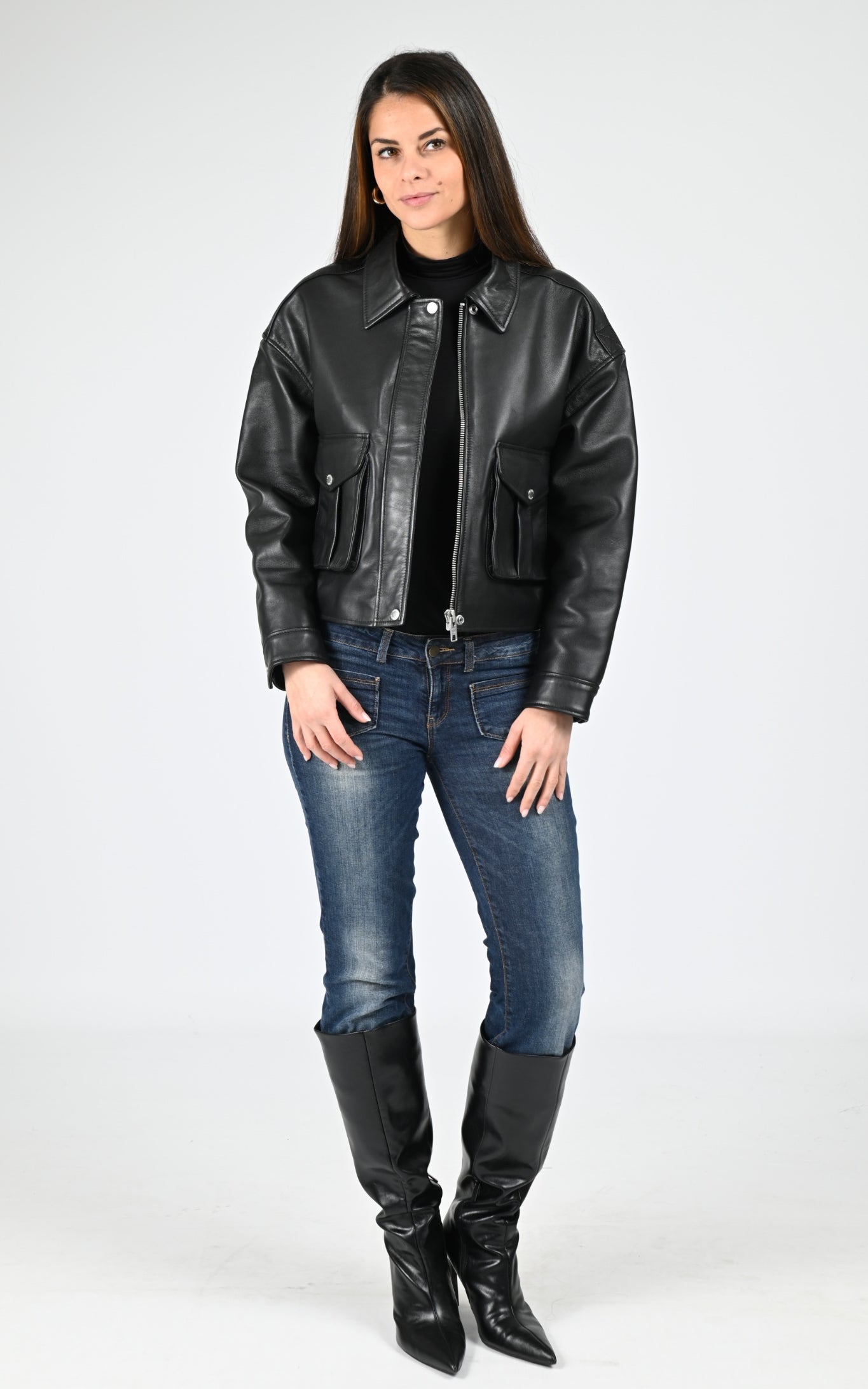 Blouson court cuir LC Delia noir