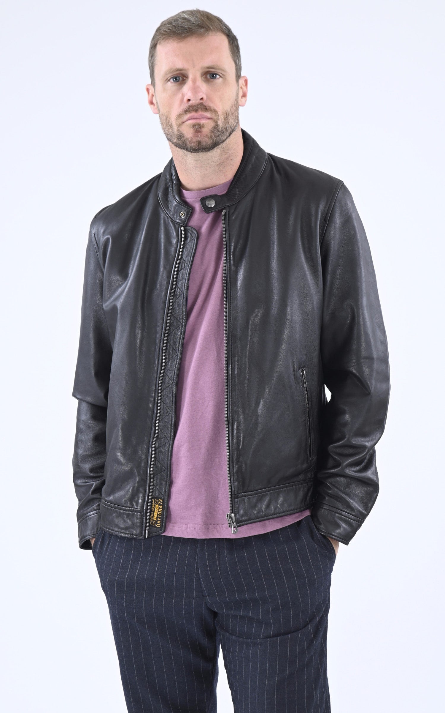 Blouson Cuir Homme Daytona 73, modèle Mercer 103391 de couleur noir