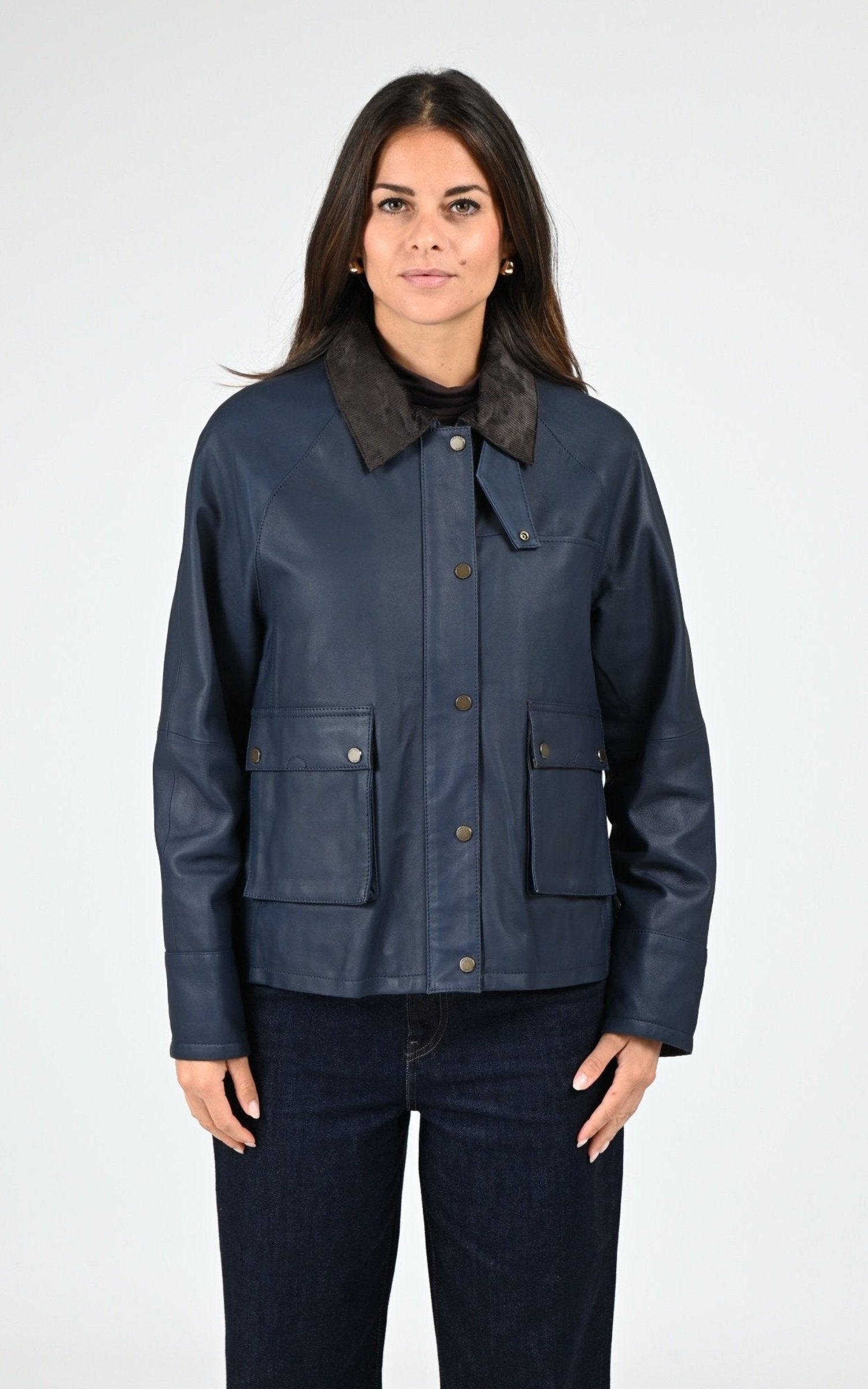 Veste croute de cuir Missouri bleu marine Oakwood La Canadienne