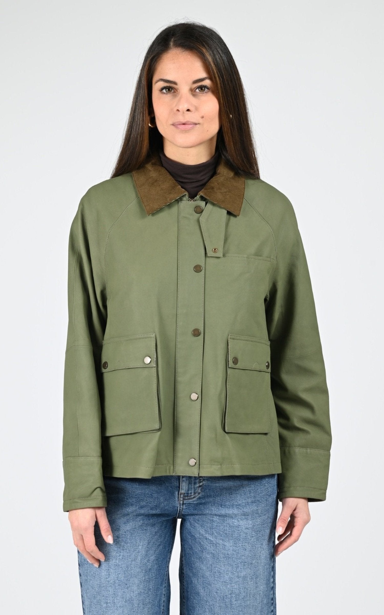 Veste Cuir Femme Cuirco, modèle Missouri 65076 de couleur kaki clair 570