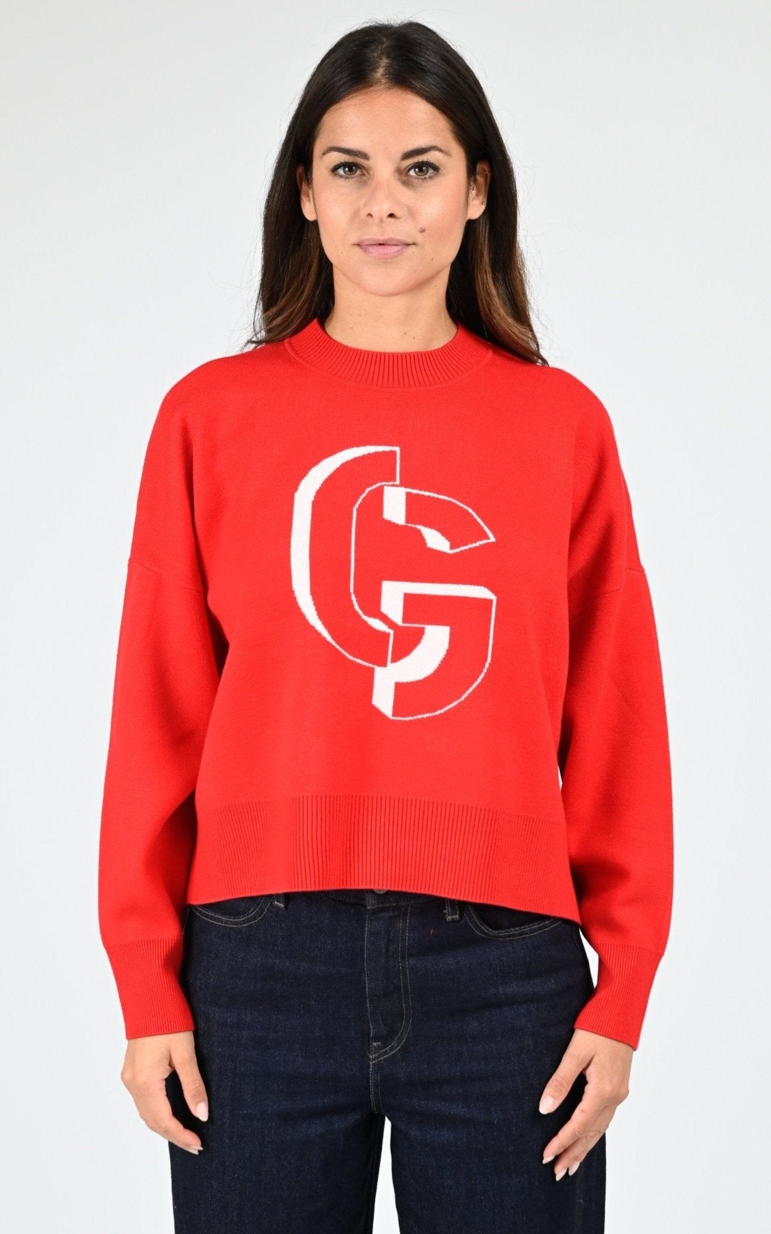 Pull Textile Femme Gertrude, modèle Natalia de couleur poppie