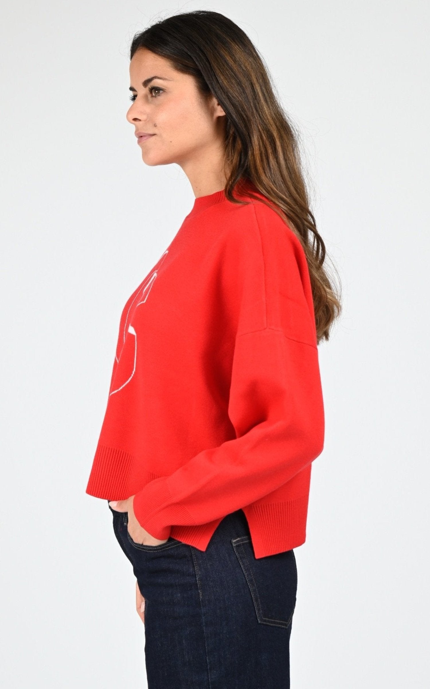 Pull Textile Femme Gertrude, modèle Natalia de couleur poppie