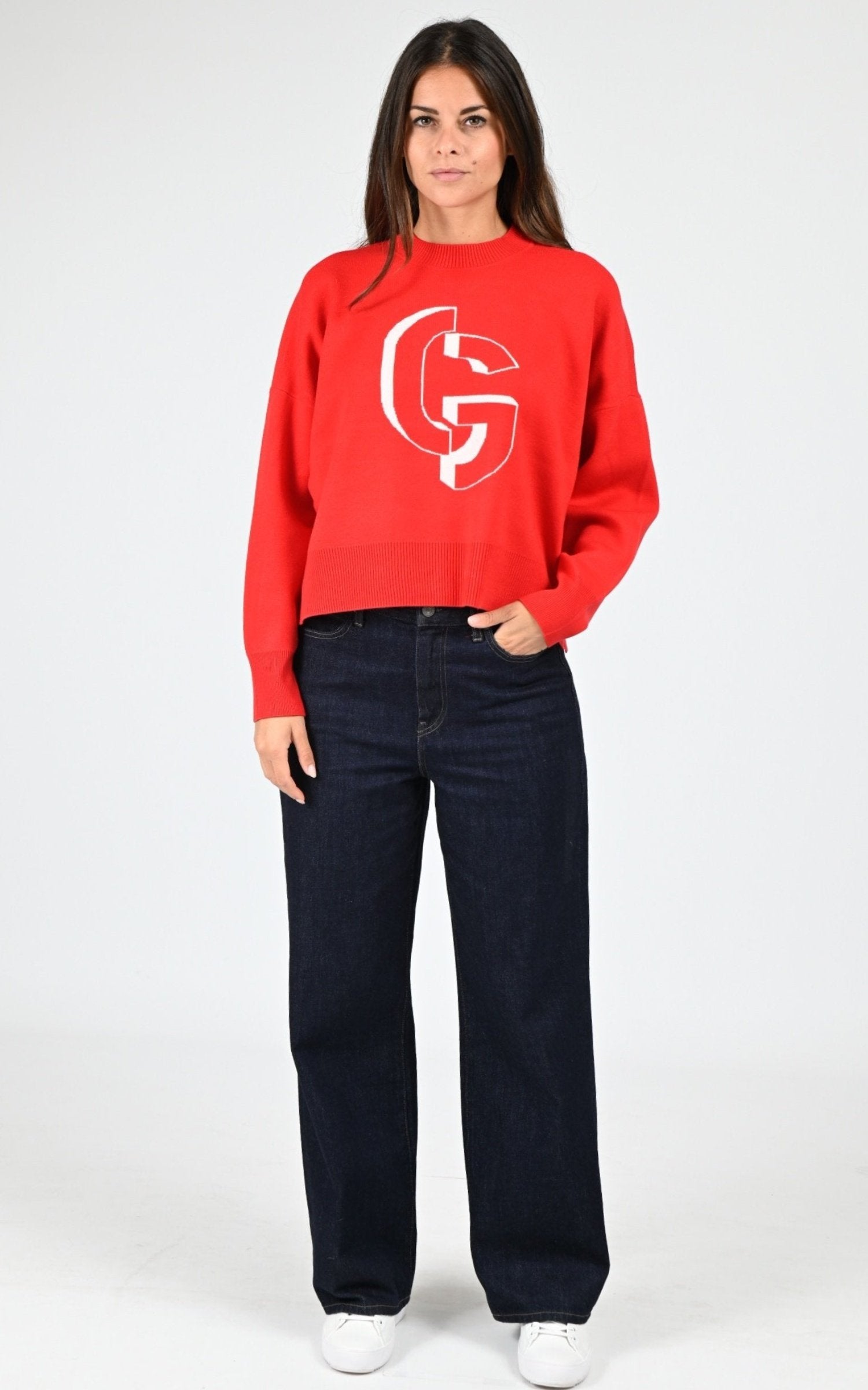 Pull Textile Femme Gertrude, modèle Natalia de couleur poppie