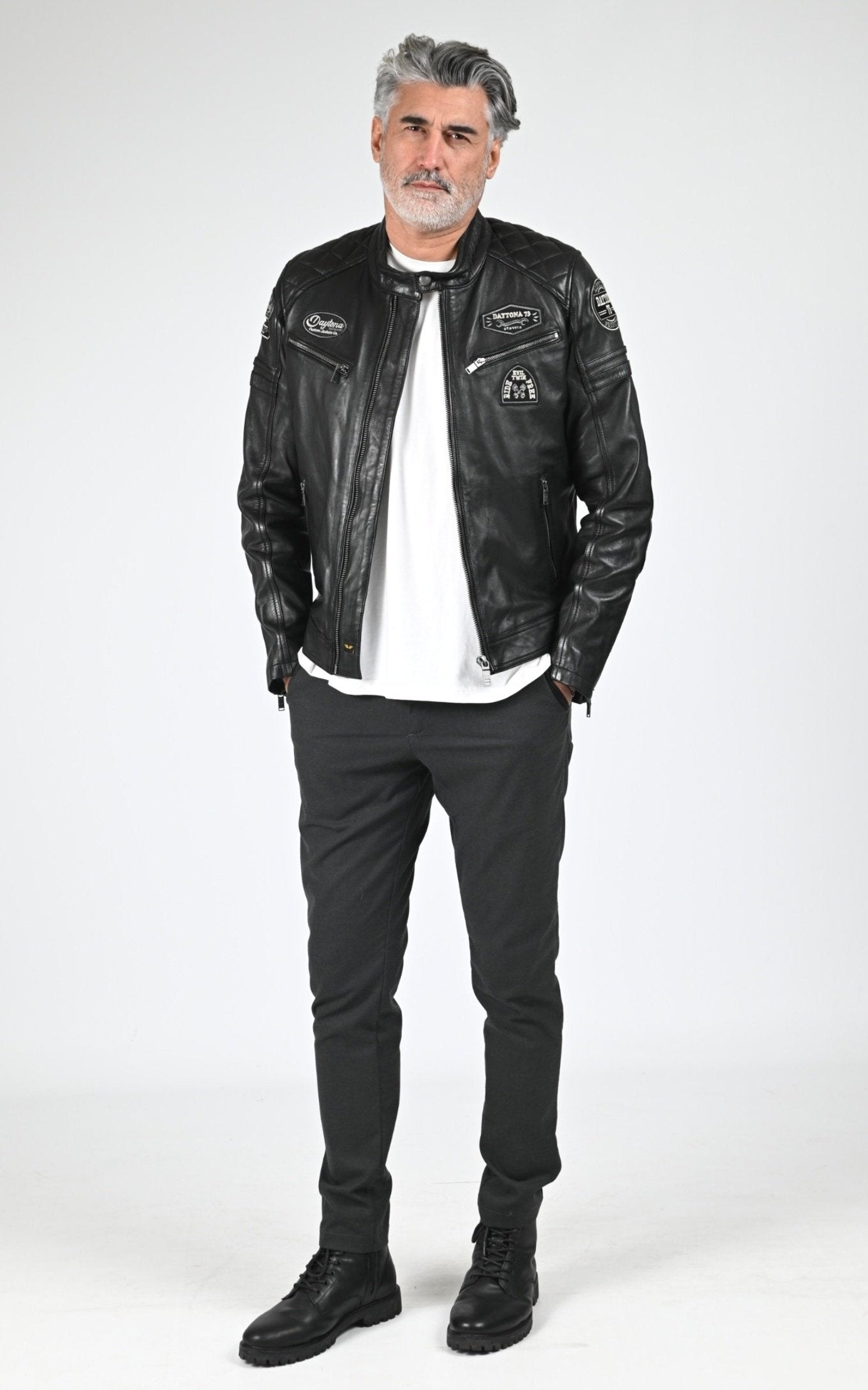 Blouson Cuir Homme Daytona 73, modèle Nieto 104382 de couleur black/black