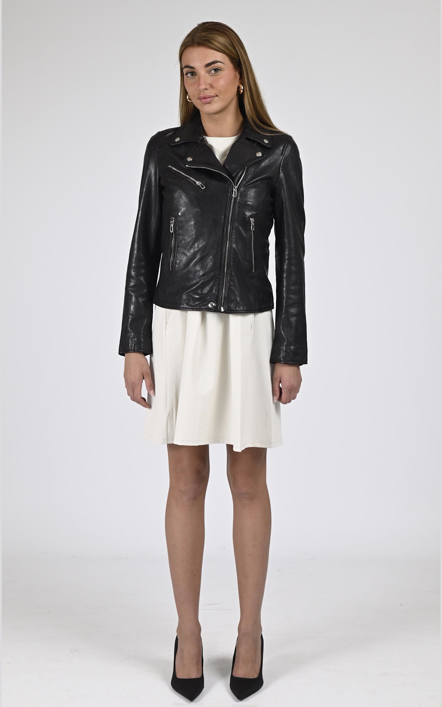 Blouson Cuir Femme Rose garden, modèle Olympe 101964 de couleur noir 2