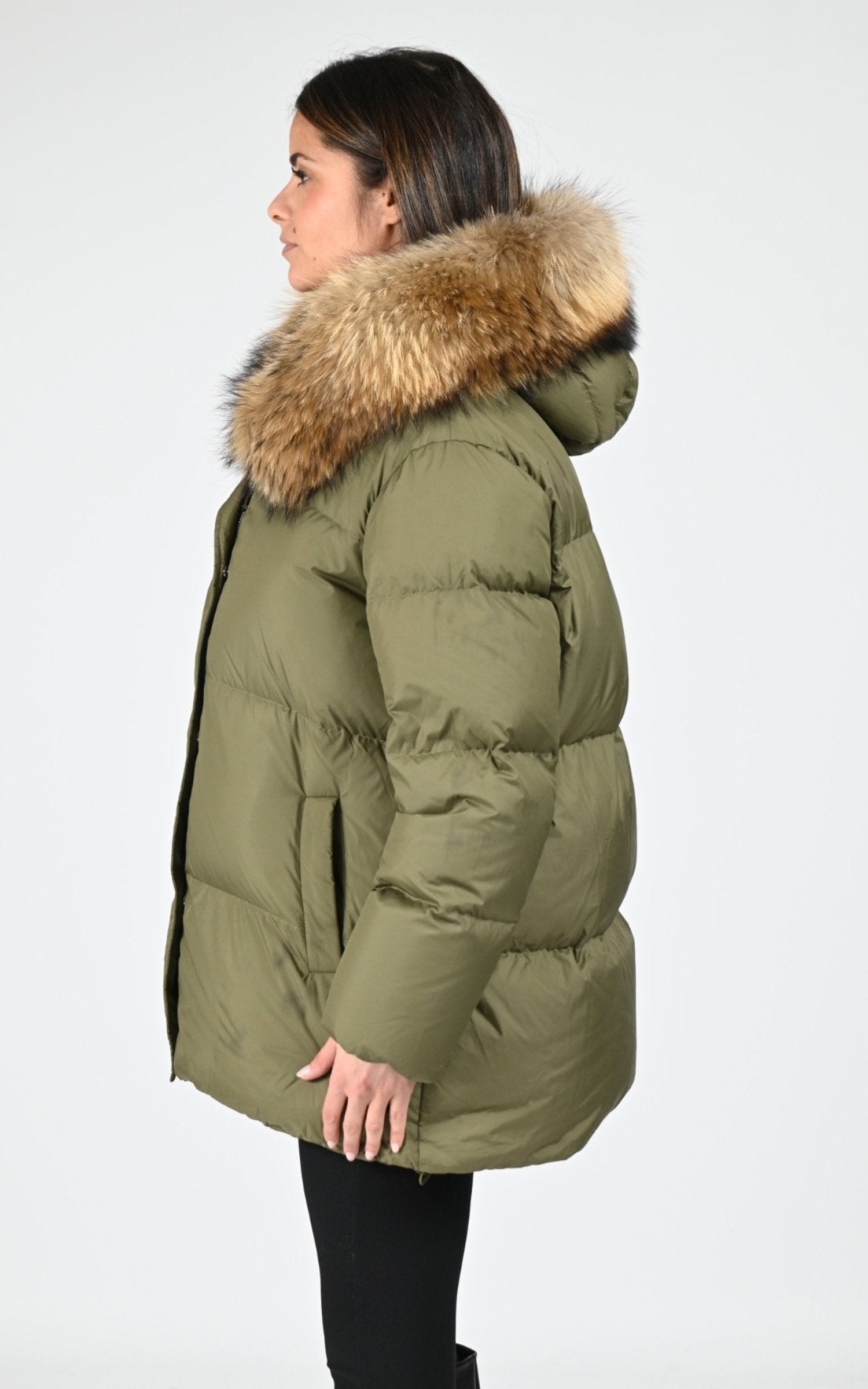 3/4 doudoune Textile Femme Giorgio & Mario, modèle Osmande de couleur kaki