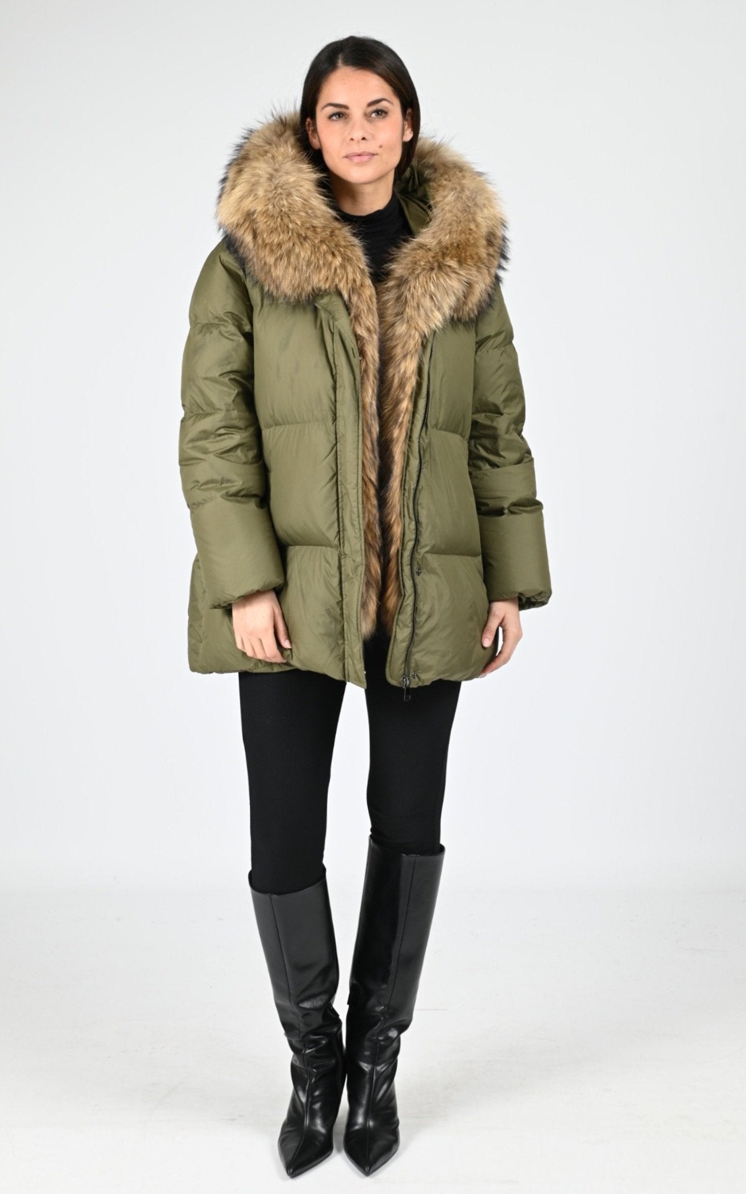 3/4 doudoune Textile Femme Giorgio & Mario, modèle Osmande de couleur kaki