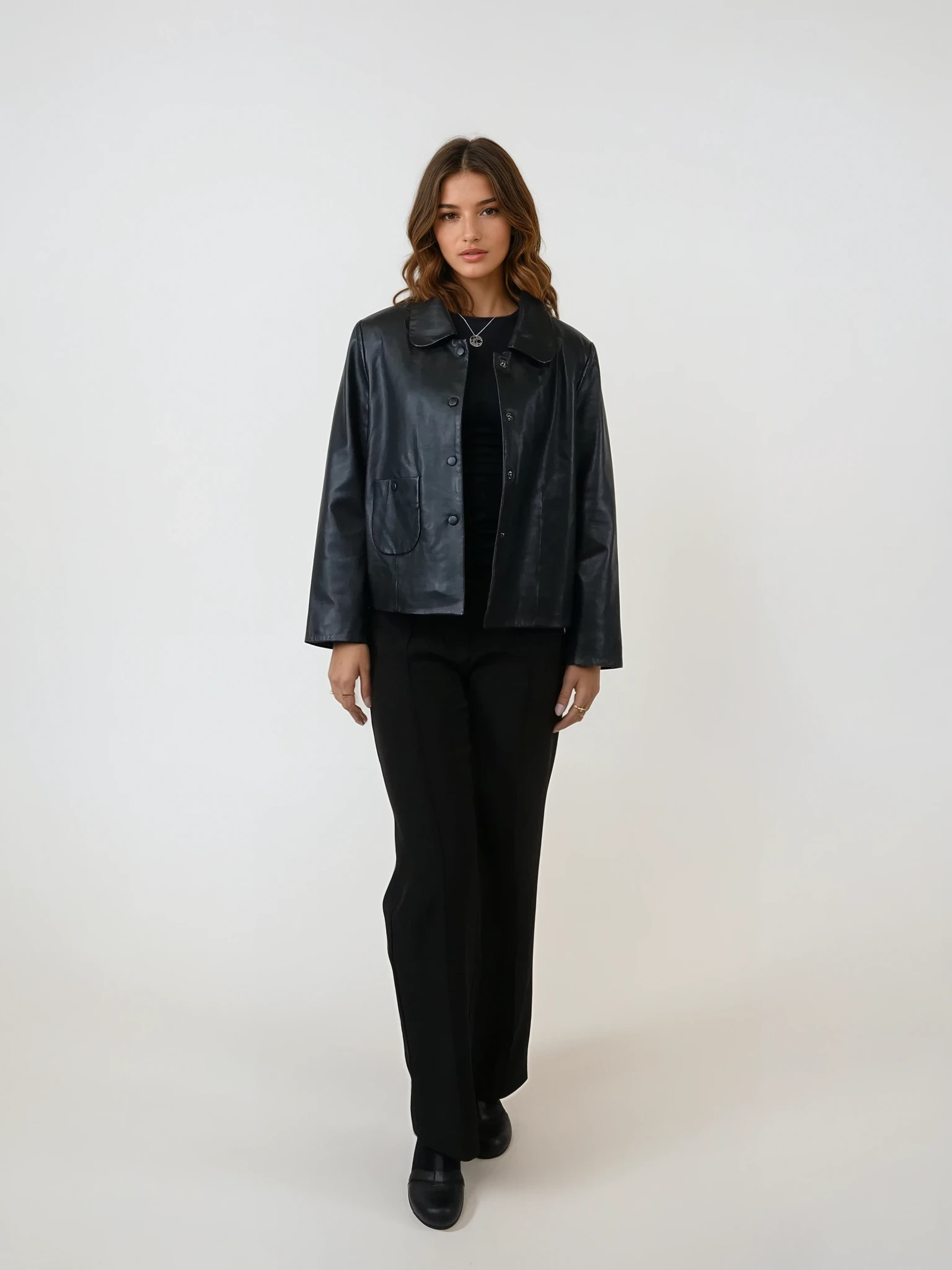 Marley, 53 cm. - Collar Lamb Polish Nappa Leather Black