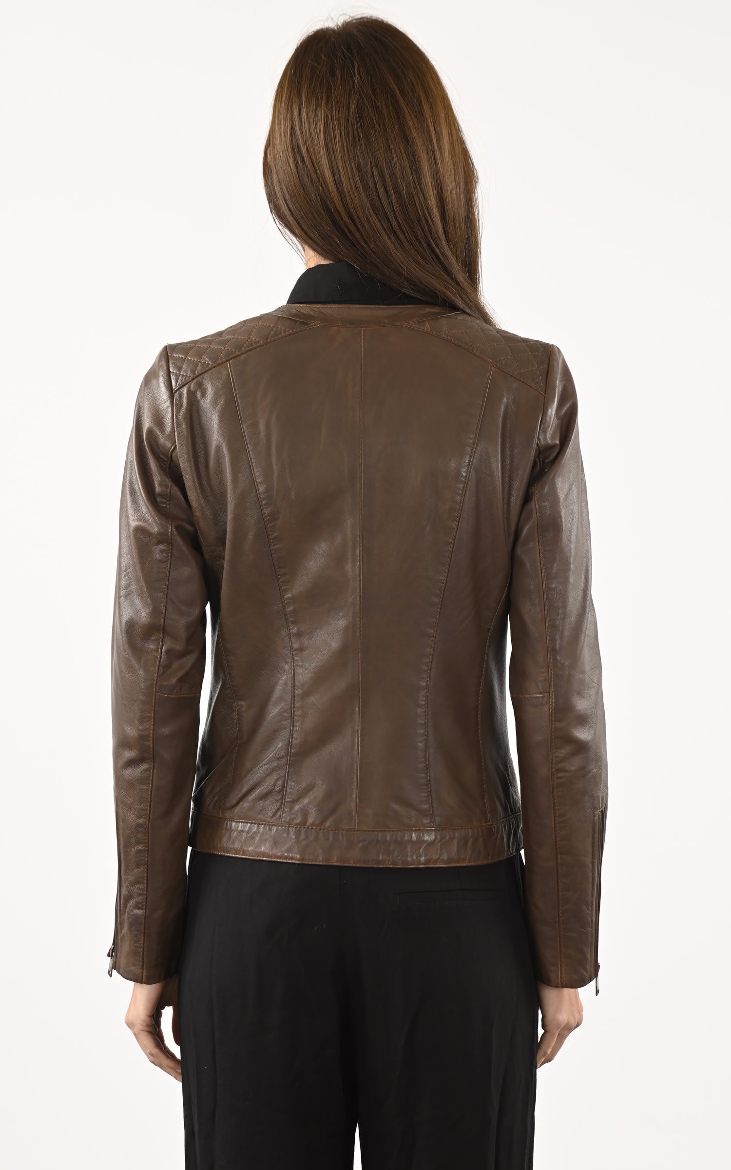Blouson cuir femme La canadienne, modèle P1413 de couleur Marron - vue arrière