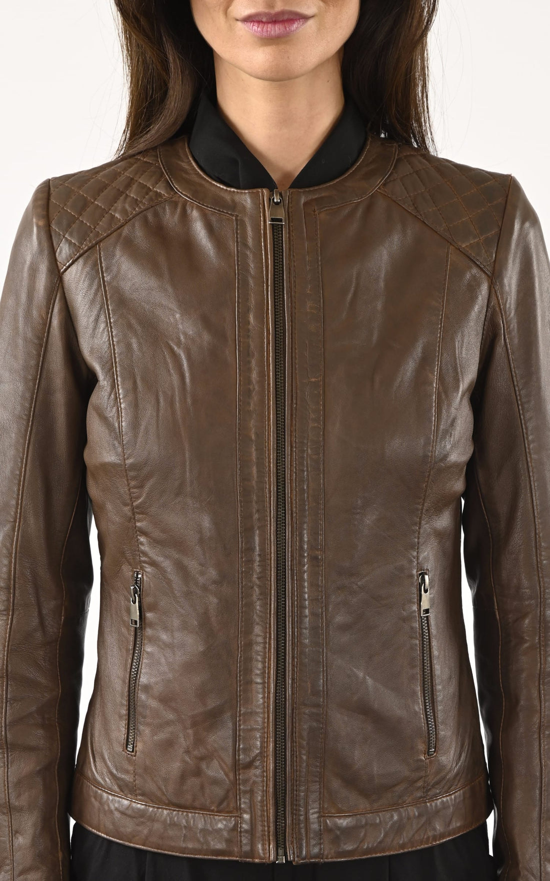 Blouson cuir femme La canadienne, modèle P1413 de couleur Marron - vue fermée