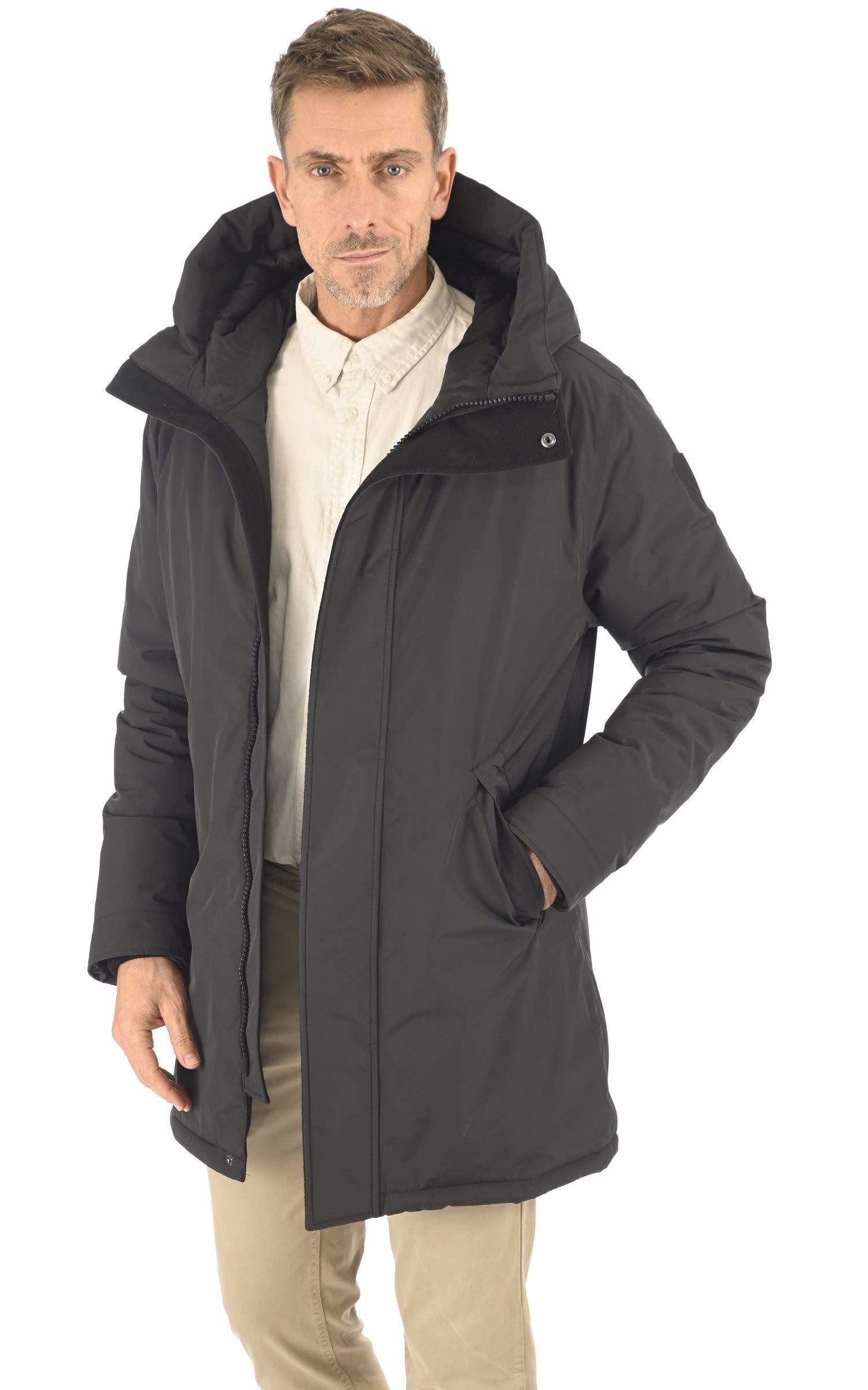 3/4 doudoune Textile Homme Nobis, modèle Pierre 3l de couleur noir