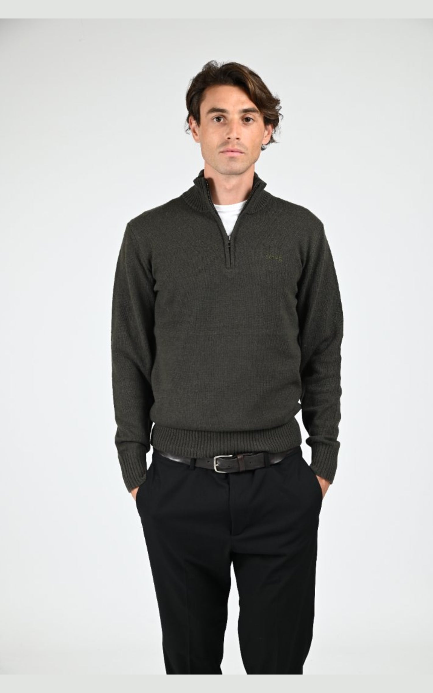 Pull Textile Homme Schott, modèle Pl lance 2 de couleur vert