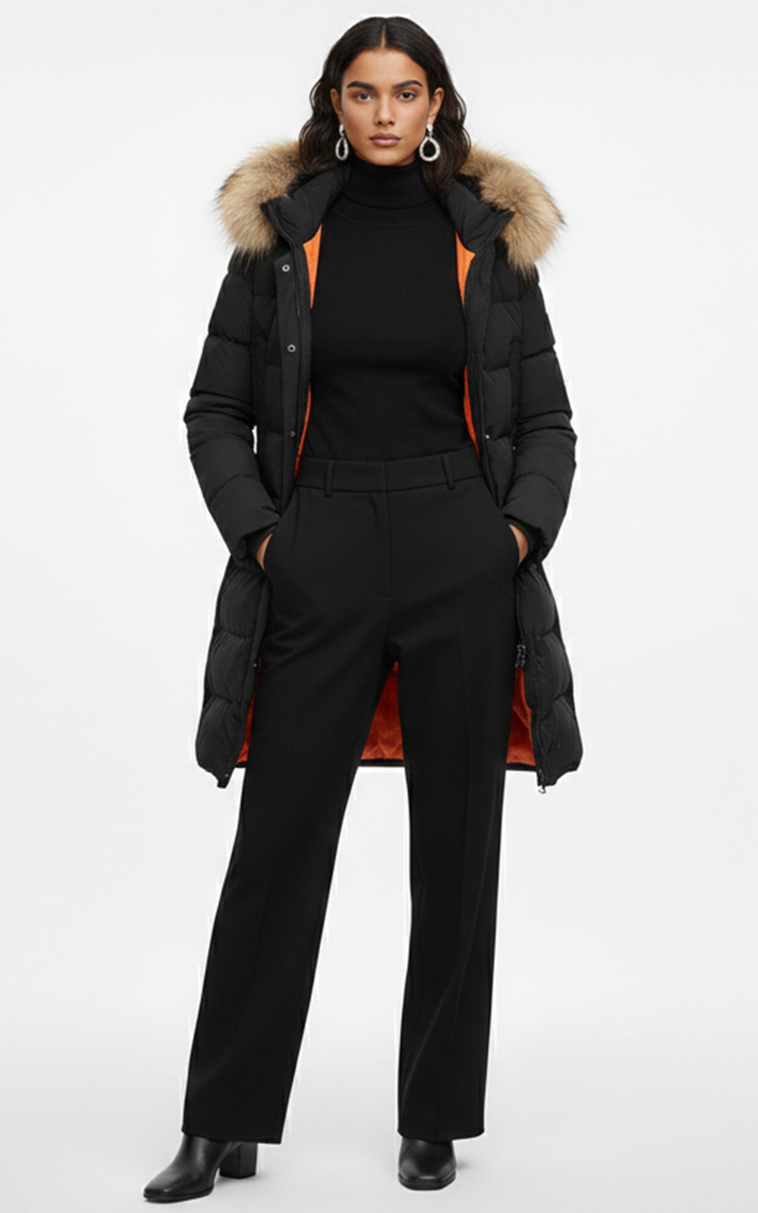 Doudoune longue avec fourrure noir