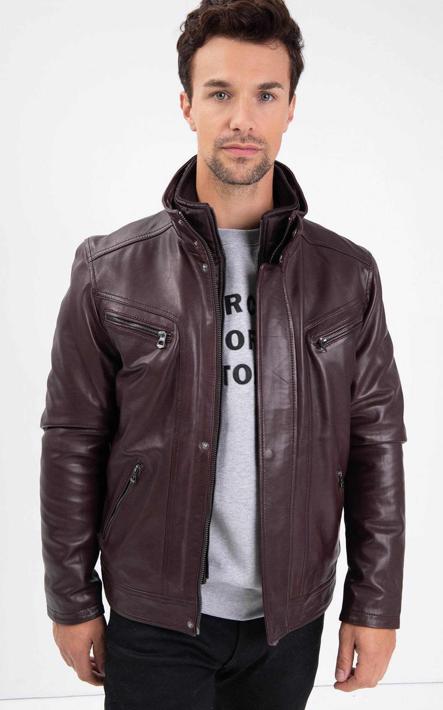 Blouson cuir Falconero marron foncé