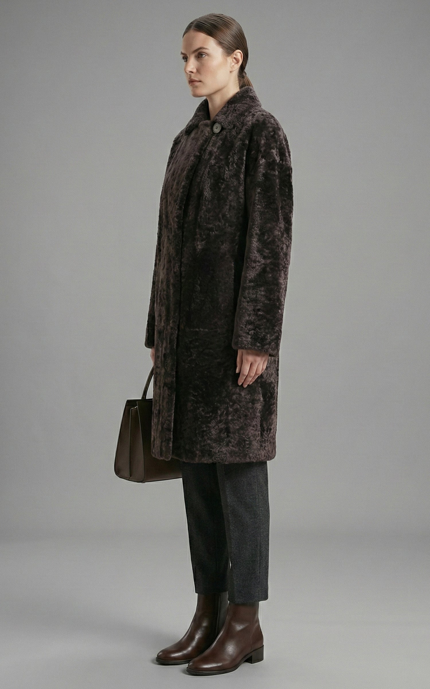 Manteau peau lainée réversible marron