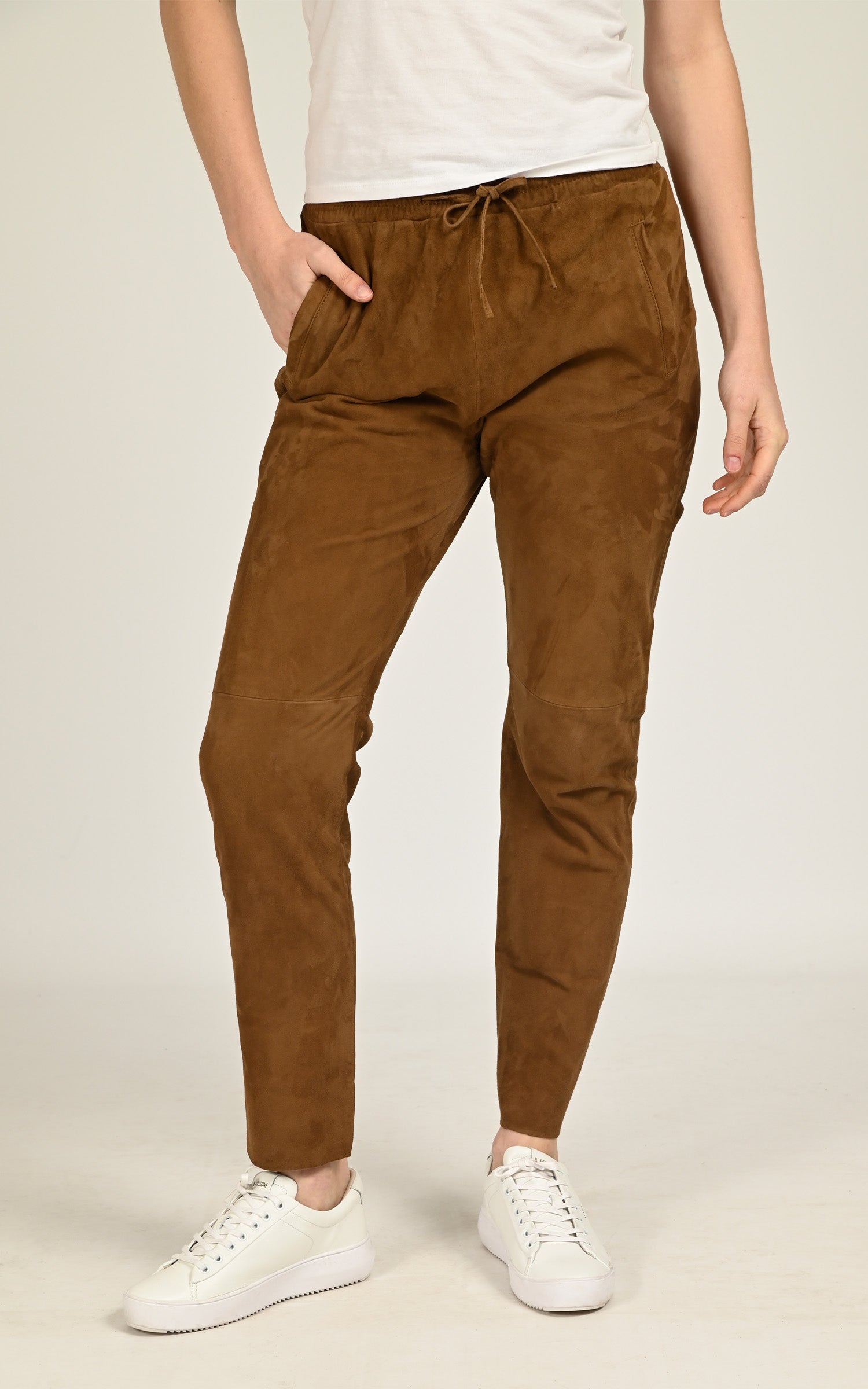 Pantalon jogpant daim Gift cognac