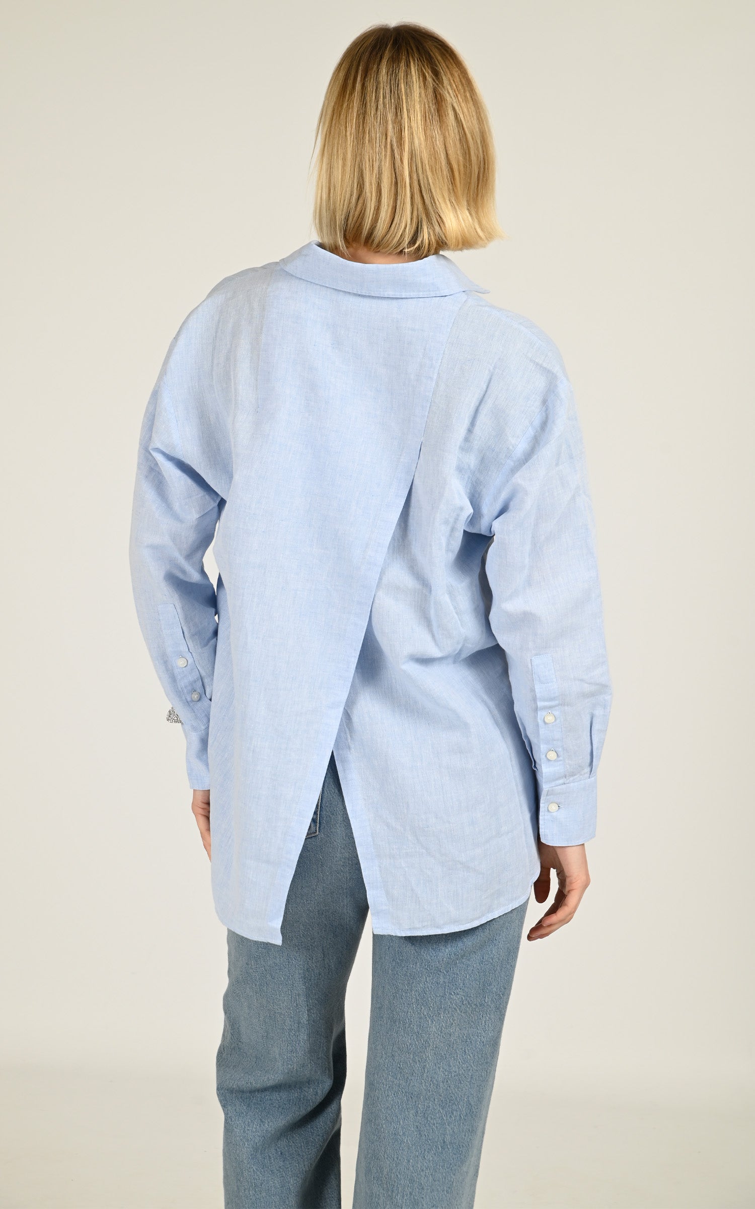 Chemise oversize en lin bleu