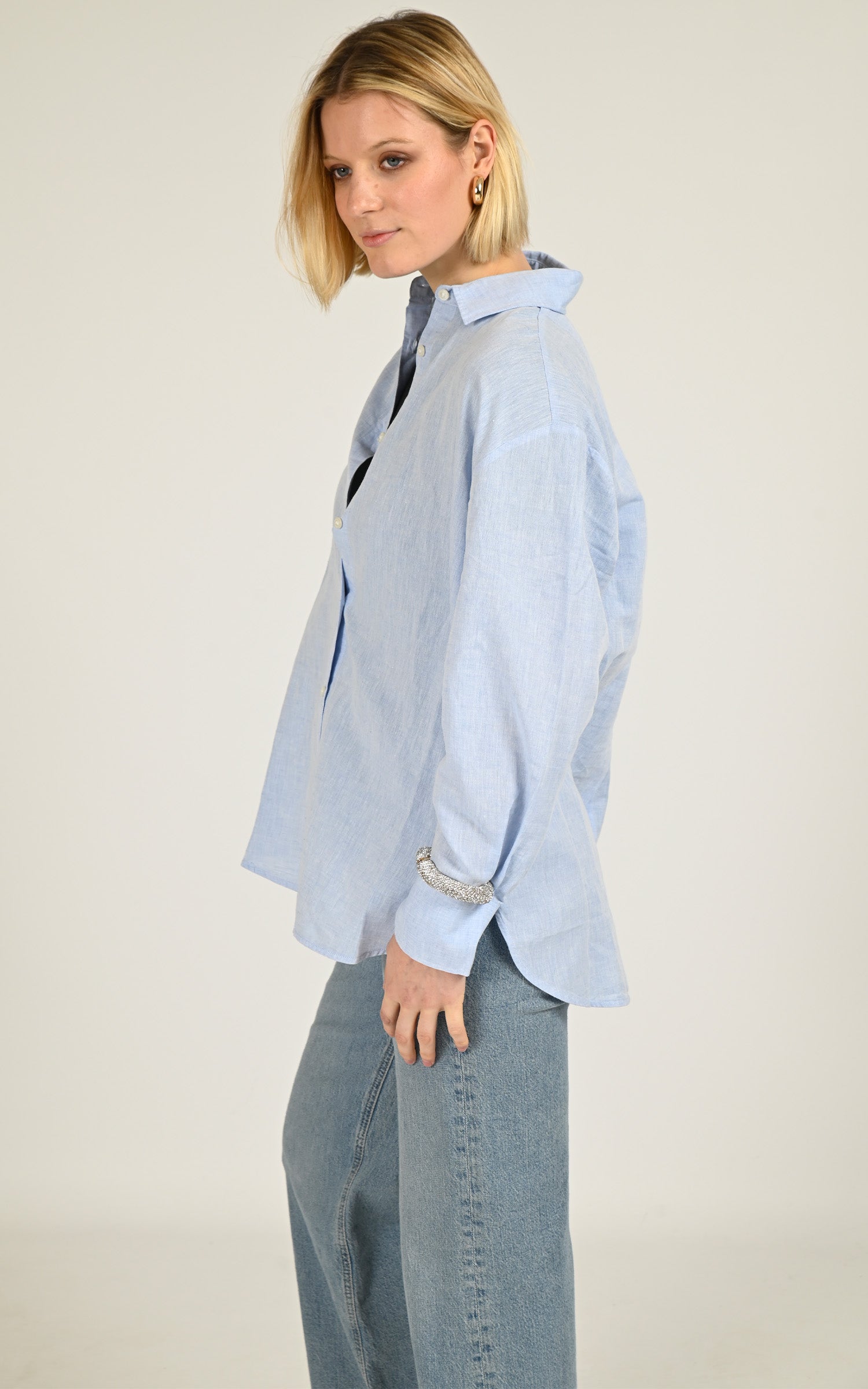 Chemise oversize en lin bleu