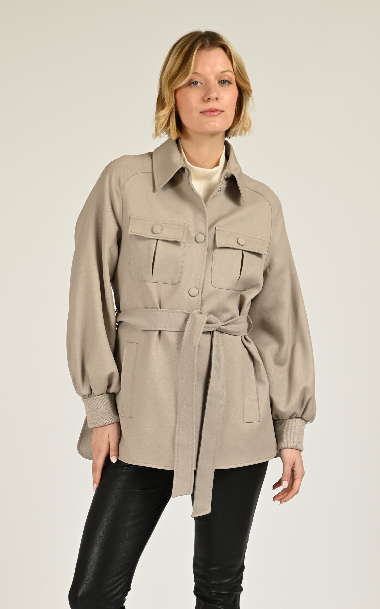 Abrigo de gabardina de lana Eugenia color topo