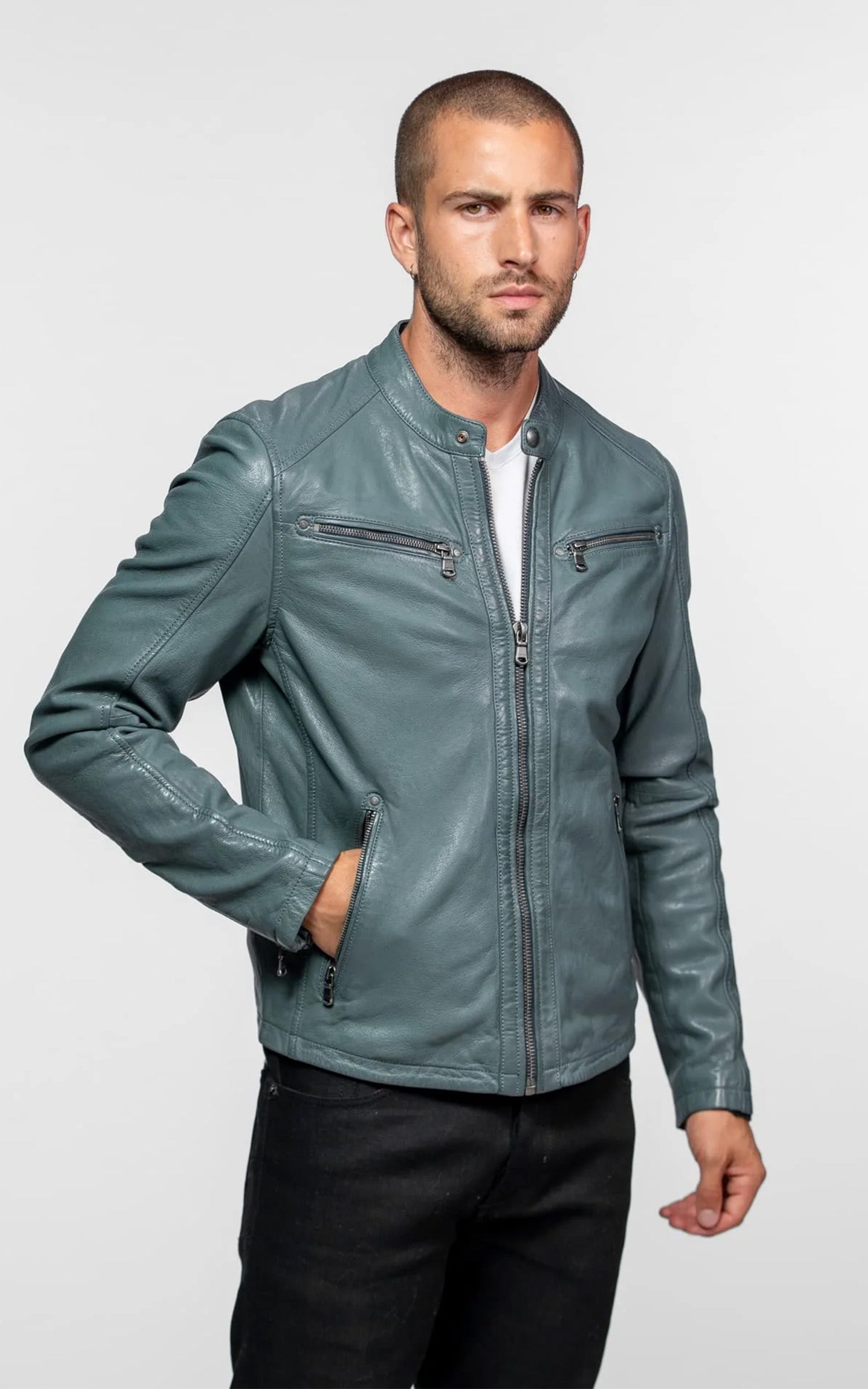 Blouson cuir Gafino bleu