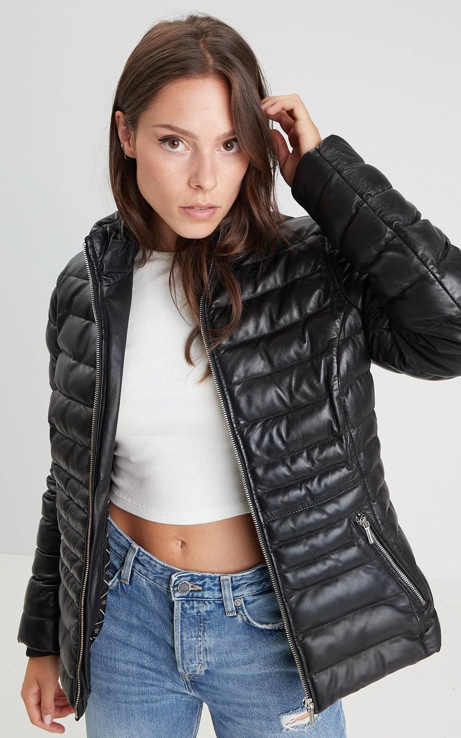 Doudoune cuir Kildine noir