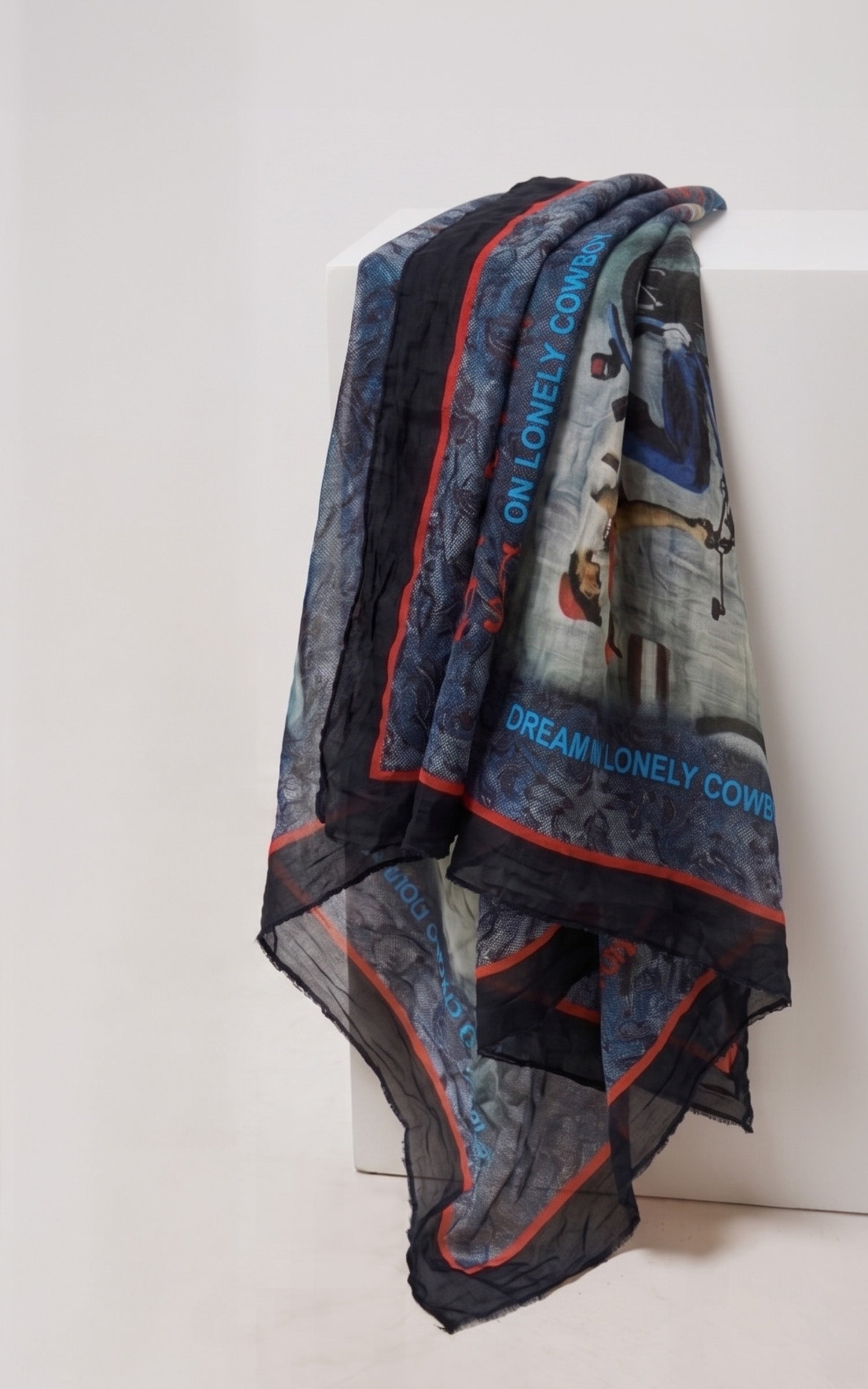 Écharpe imprimé en soie Lucky bleu marine