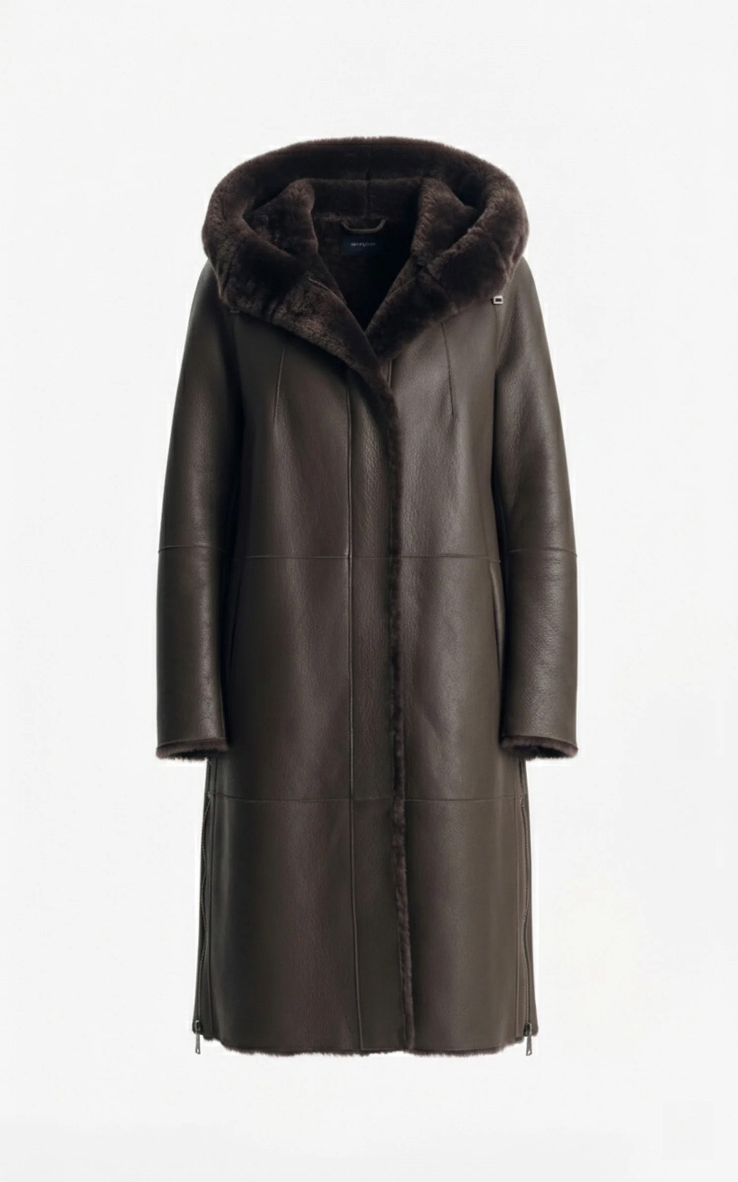 Brown shearling hooded coat