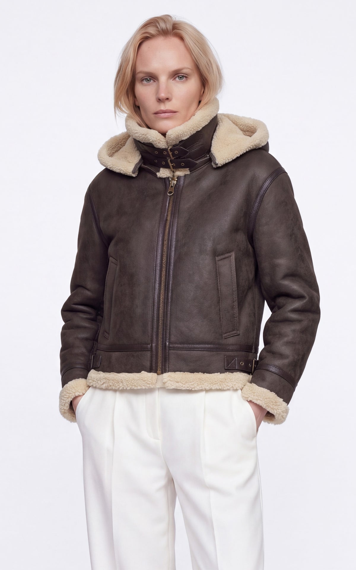 Bombardier cuir à capuche Jahood marron foncé