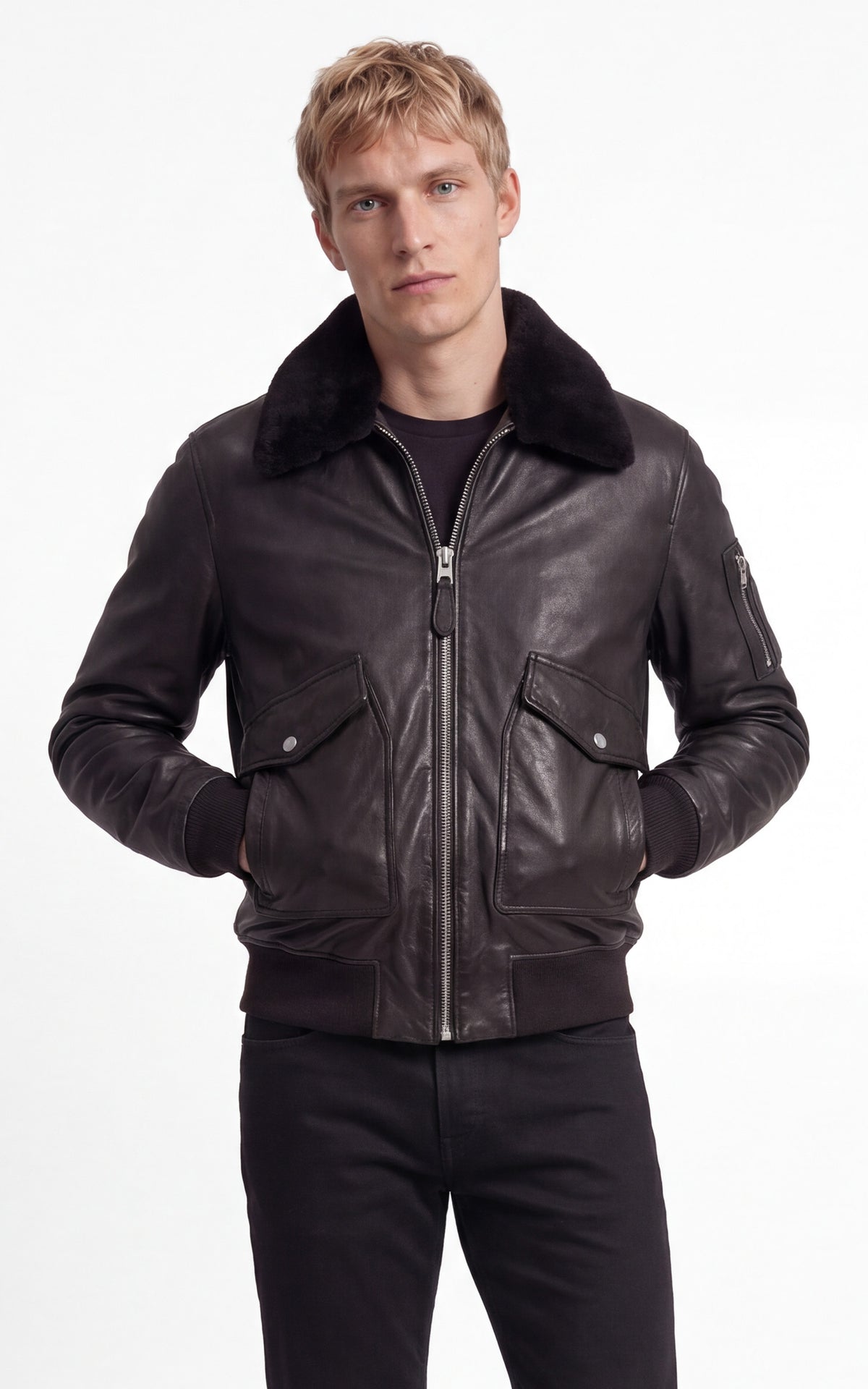 Blouson pilote cuir agneauLCAIR noir