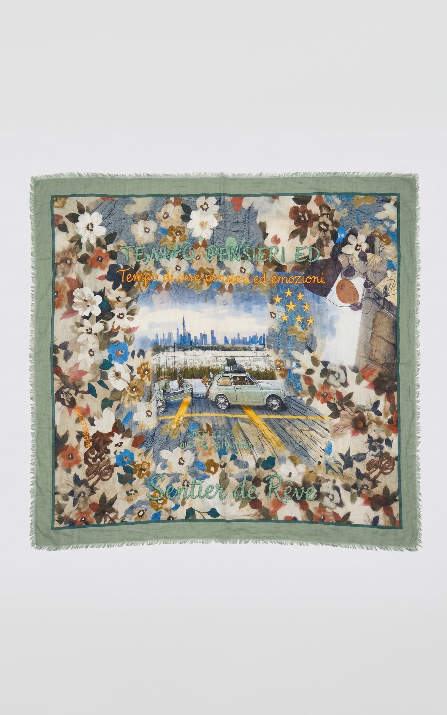 Écharpe imprimé en soie Lucky vert