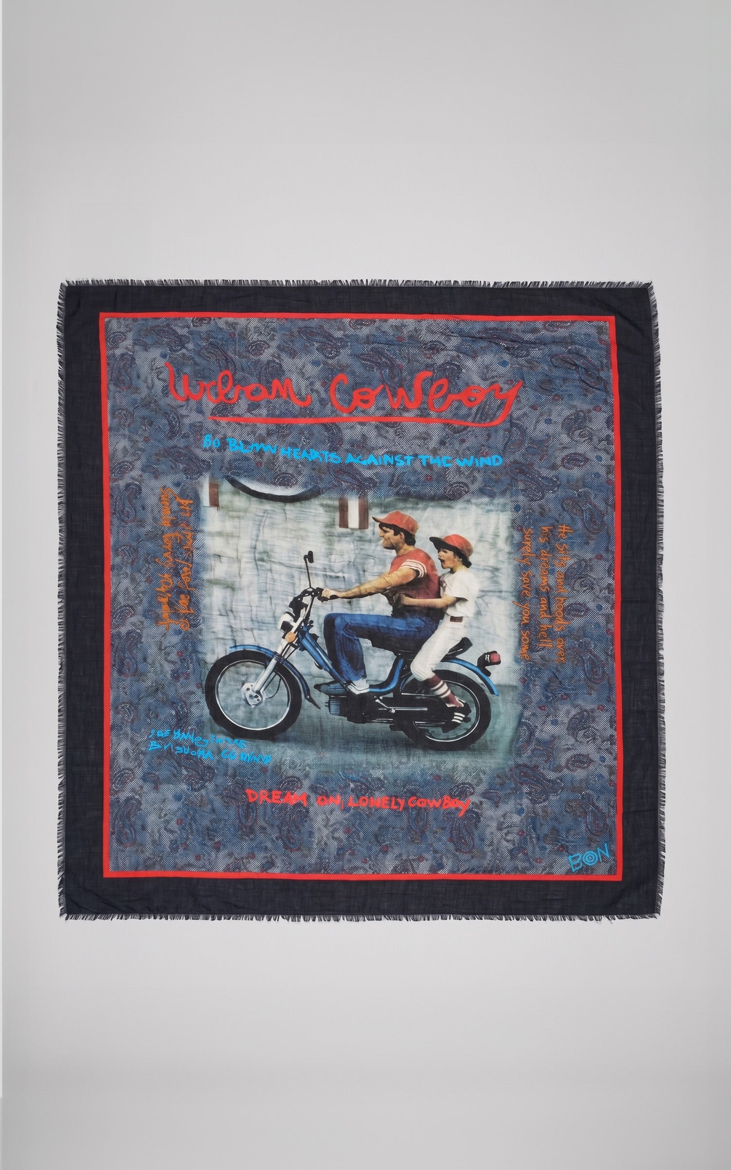 Écharpe imprimé en soie Lucky bleu marine