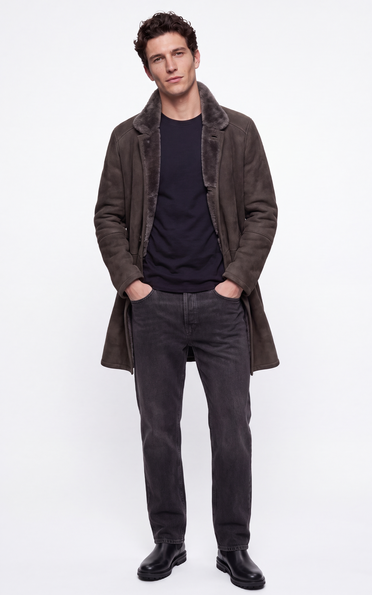 Manteau long peau lainée Carlo gris