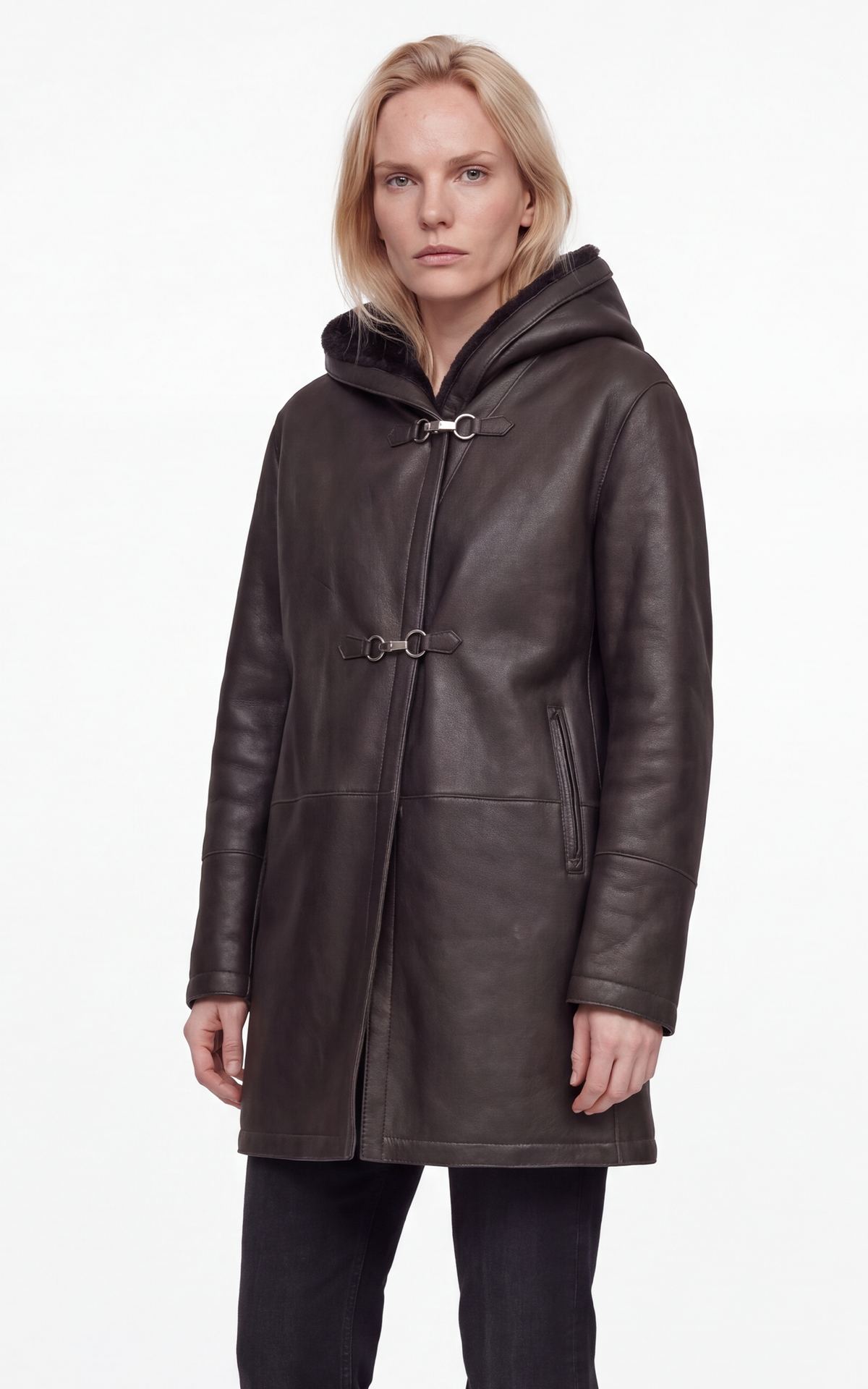 Veste peau lainée marron