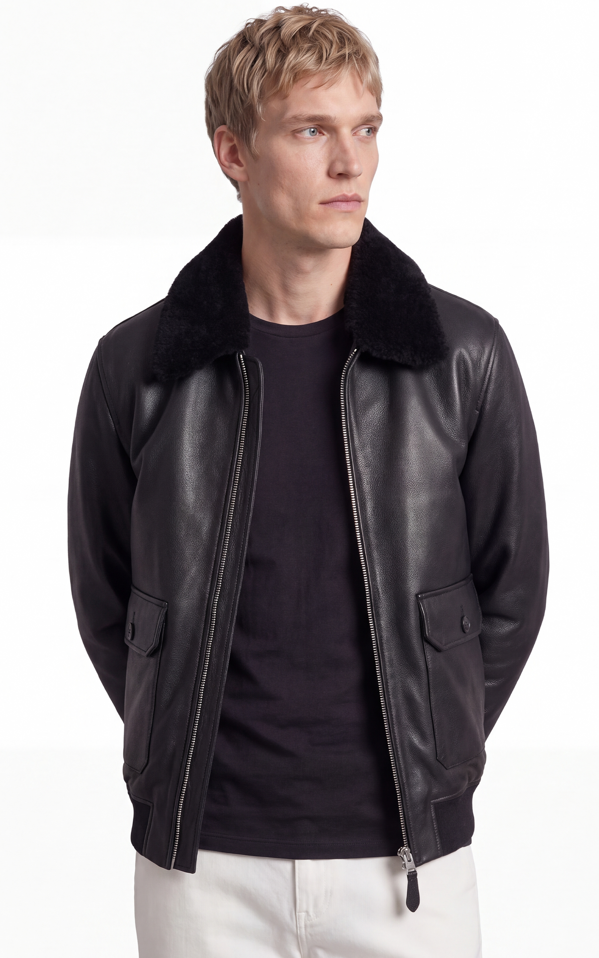 Blouson pilote cuir vachette LCAVIATION24 noir