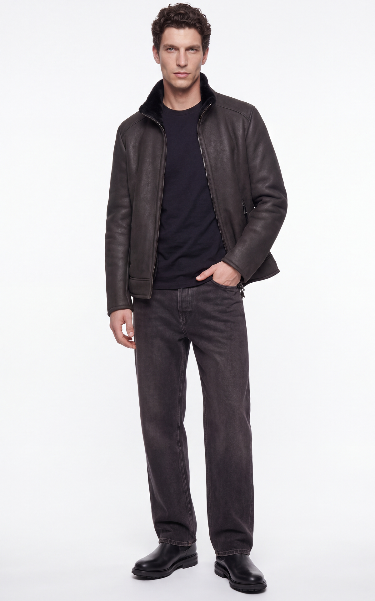 Blouson peau lainée Hank noir